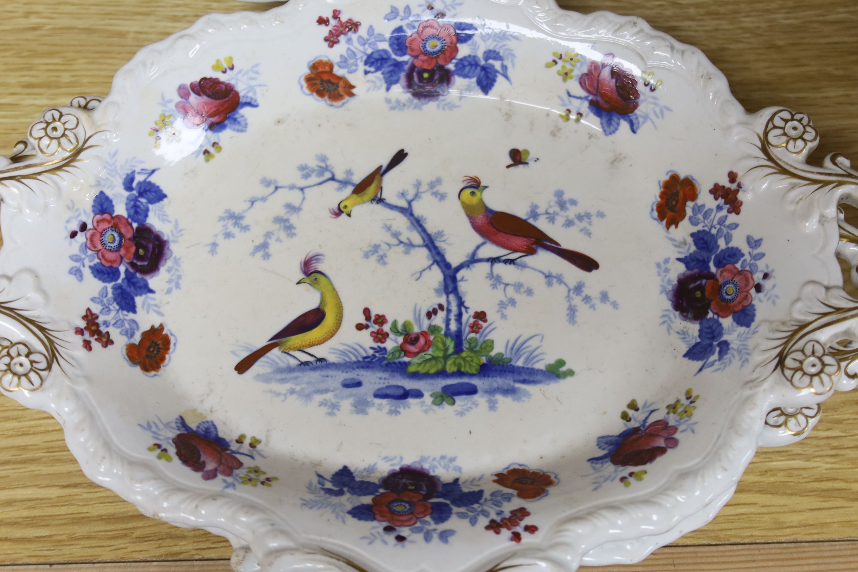 A John W. Ridgway Granite china Oriental birds part dessert service, c.1835